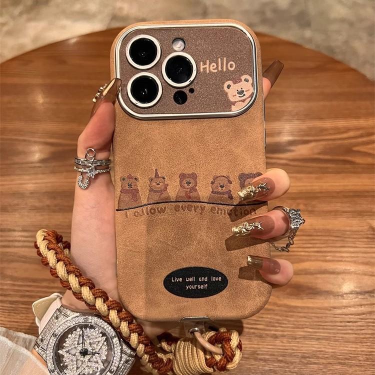 Autumn and Winter Brown Bear Suede for Apple 16 Mobile Phone Case Iphone15 14 Protective Cover 13 12 Lanyard