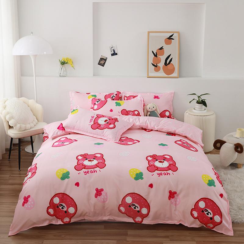 Simple Plaid Washed Cotton Four-piece Dormitory Quilt Cover Three-piece Bed Sheet Quilt Cover