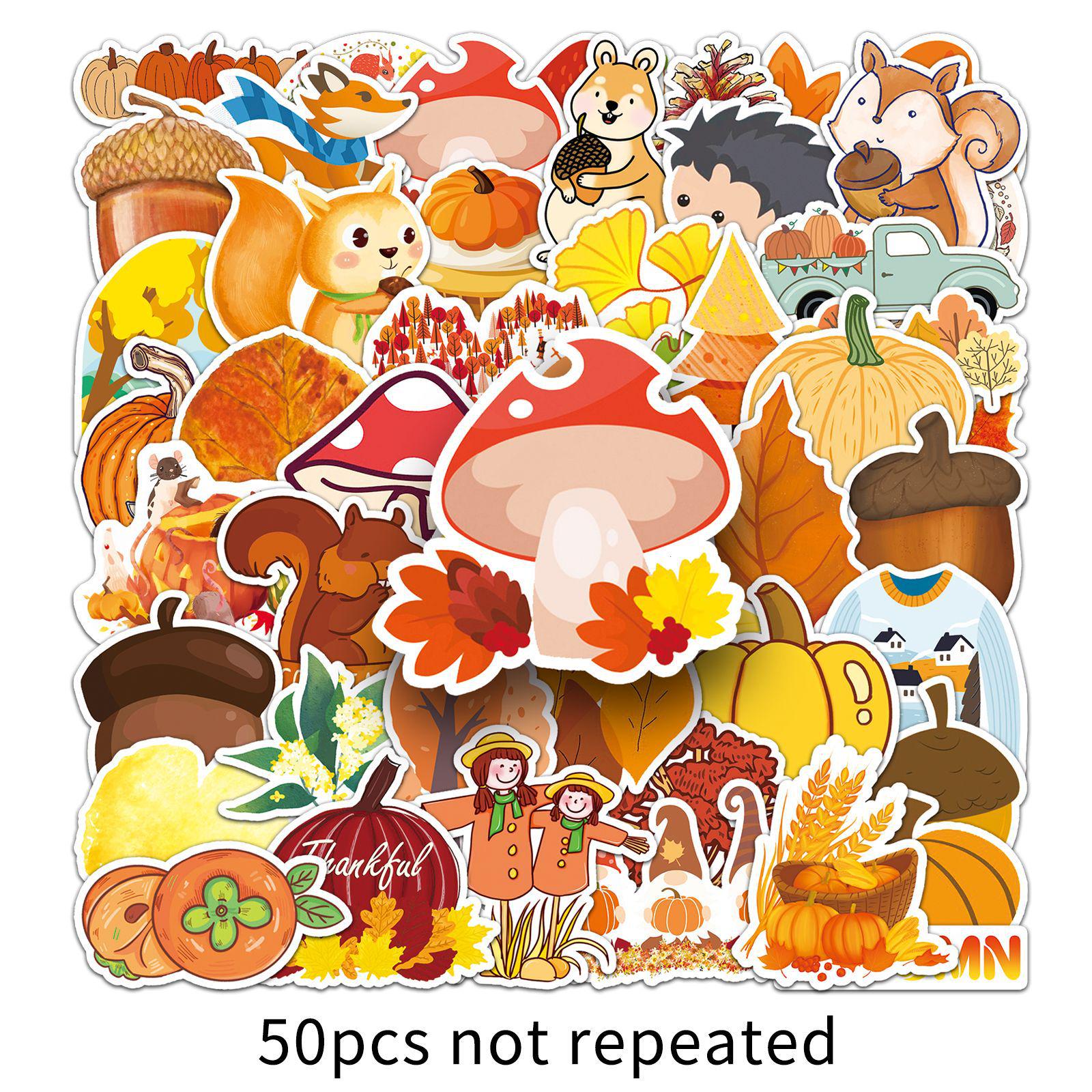 50 Cartoon Autumn Stickers: INS Style Falling Leaves for Creative Graffiti & Milk Tea Cup Decoration