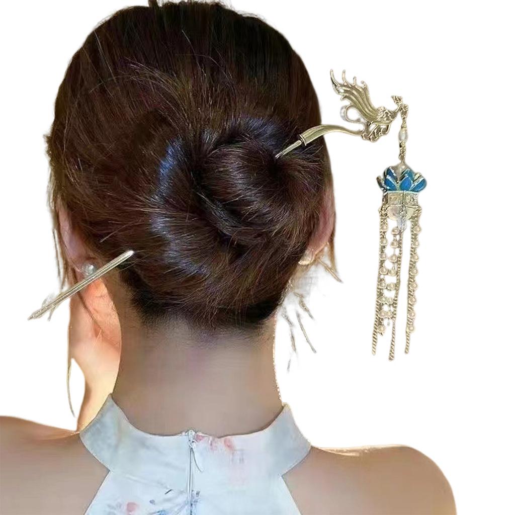 Chinese Style Flower Hairpin Female Creative Lotus Lantern Tassel Hairpin Retro Metal Hair Accessories Hanfu Hair Accessories