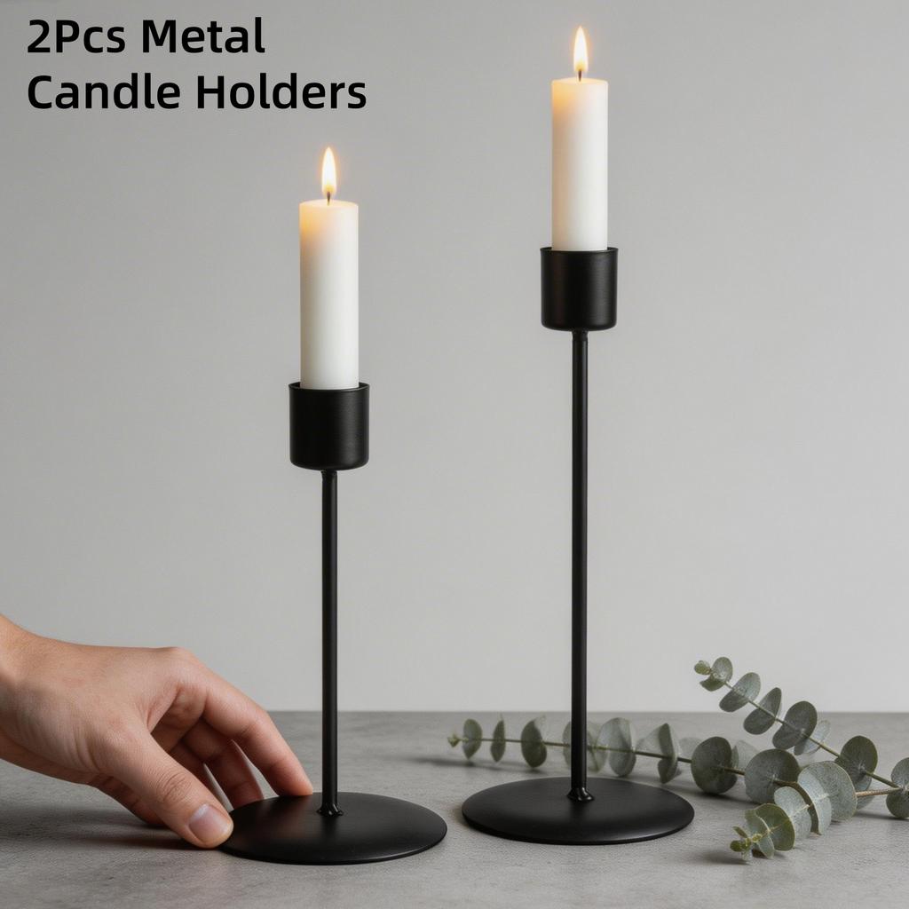 2Pcs Metal Candle Holders Candlestick Holder for Table Black Candle Holder for Home Wedding Dinning Party Anniversary Decor