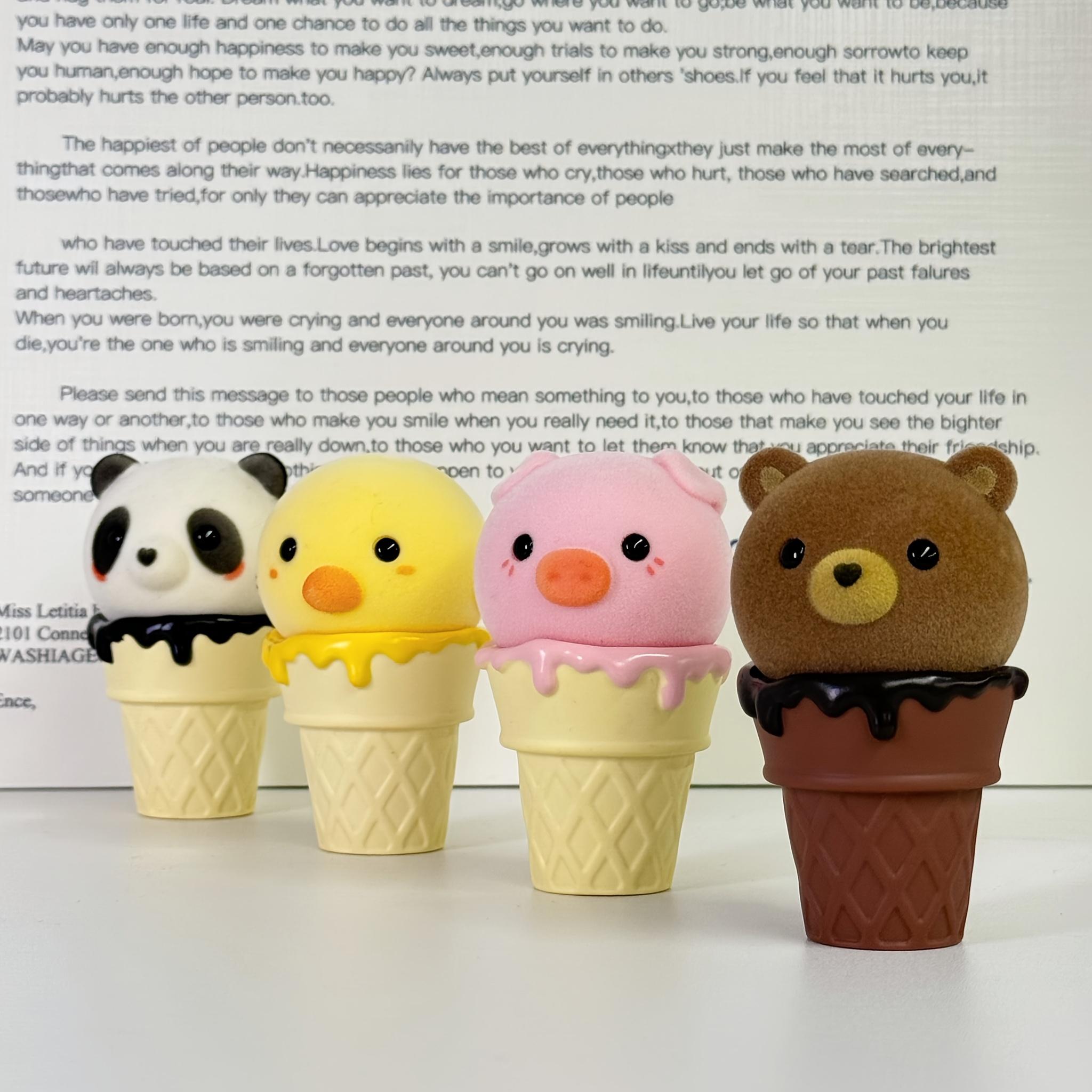 

Simulation Cute Ice Cream Animal Figurines, Including Panda, Bear, Duck, And Pig, for Dessert Shop Decoration. 4 animal cone ornaments