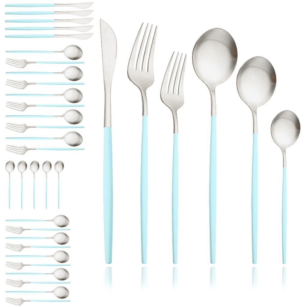 Black Gold 36Pcs Matte Flatware Dinnerware Set Knife Dessert Fork Spoon Dinner Set Stainless Steel Tableware Kitchen Cutlery Set