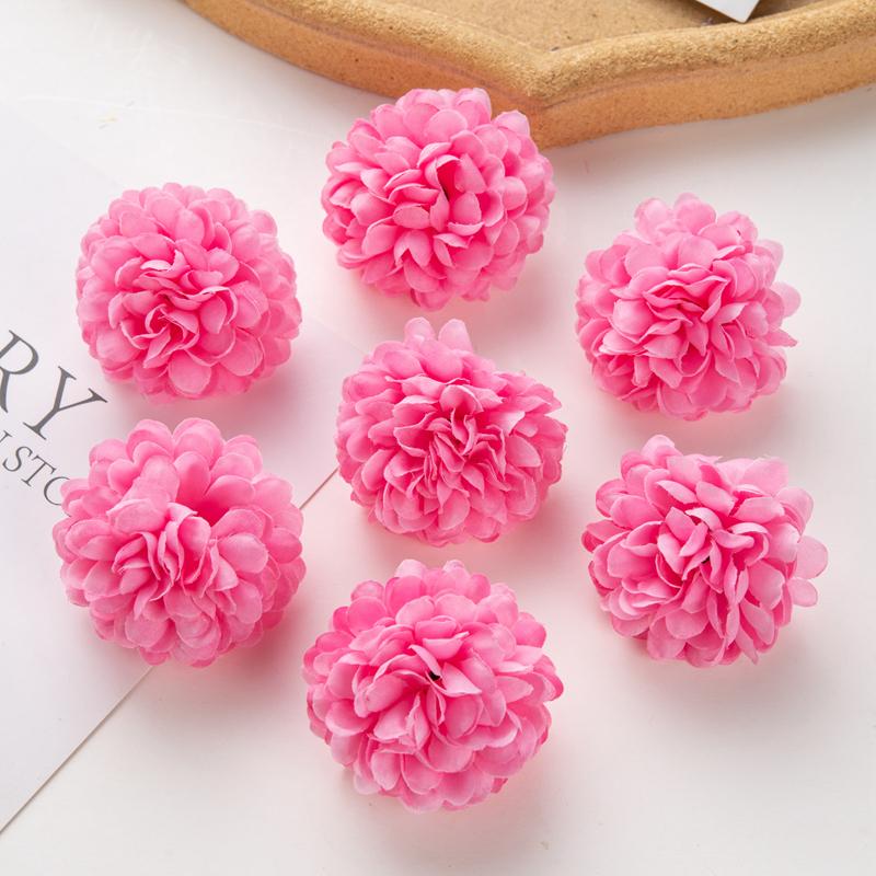 50Pcs Artificial Hydrangea Flowers for Wedding Garden Home Decor Christmas Party Diy Candy Box Scrapbook Pink Ball Chrysanthemum