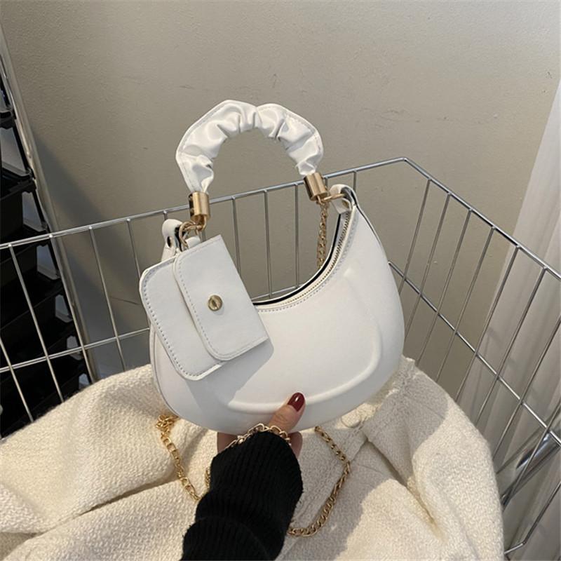 Solid Color Leather Handbag with Small Bag Stylish Underarm Shoulder Bag Fashi Pleated Tote Bag Simple Chain Cross Body Bags