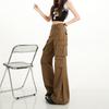 trendy pure cotton tooling casual micro-pull jeans women's loose sticker bag fashion deconstruction splicing non-stick leg flared pants