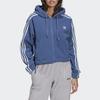 Adidas Originals Casual Sports Fleece Lined Hooded Cropped Coat Women's Blue GN2812
