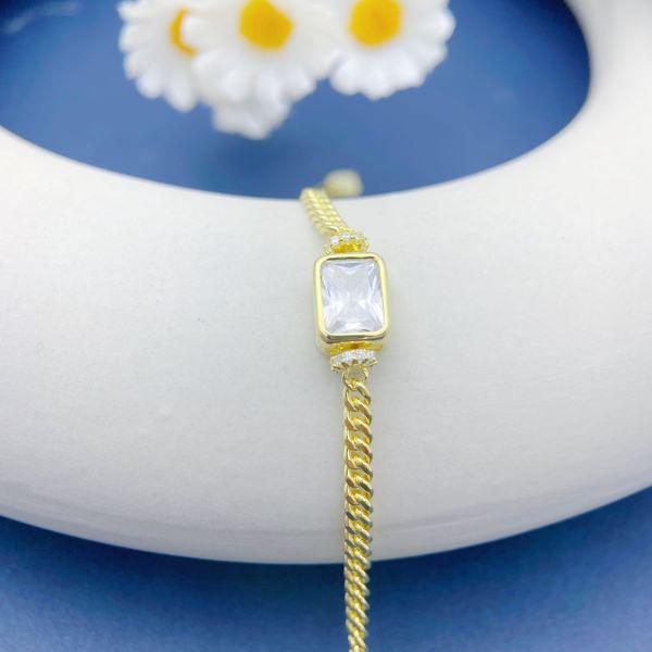 Stylish S925 Sterling Silver Square Bracelet with Zirconia Inlay – Elegant, Versatile, Light Luxury for Women 925 Sterling Silver