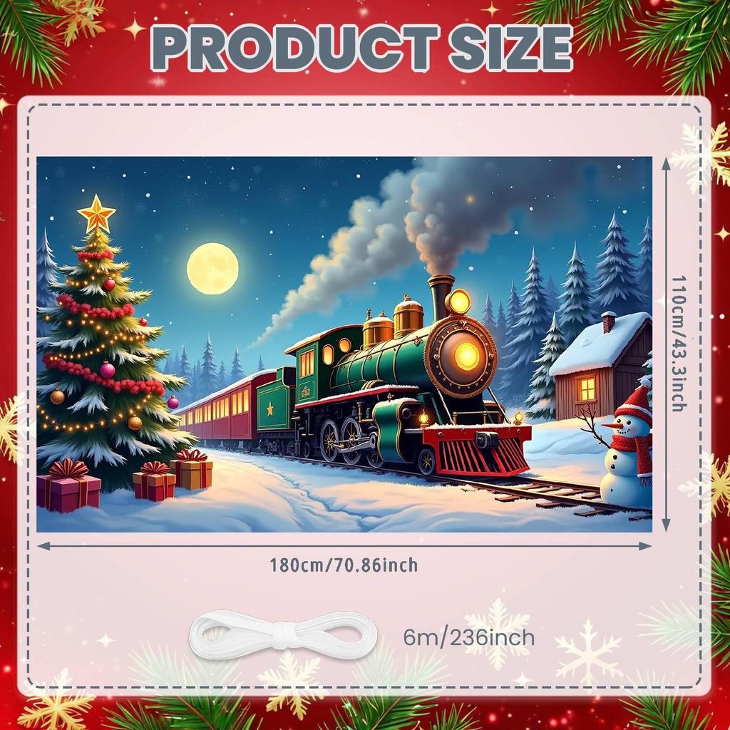 Festive Banner Snowy Scene Holiday Banner Christmas Train Banner Lighted Garland For Outdoor Event Winter Festival Holiday