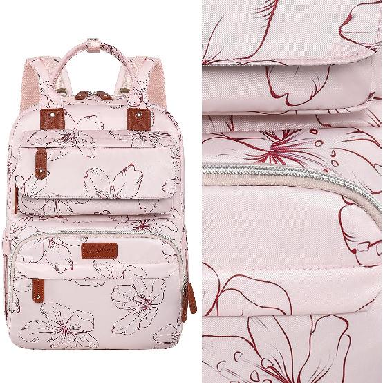 Diaper Bag Backpack, Baby Girl Diaper Bag for Mom, Large Pink Floral Diaper Bag Backpack for Girls, Waterproof Mom Backpack for Work Travel Holiday