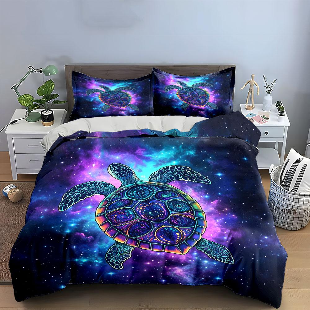 Galaxy Style Turtle Decor Set Multiple Sizes Kid'S And Adults' Bedroom Exquisite 3Pc Bedding Set, Gift