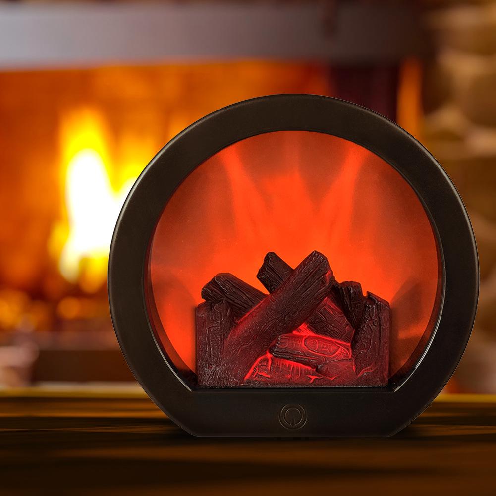 LED Fireplace Simulation Decorative Ornament: Creative Small Candle Holder with Charcoal Flame and Hurricane Lamp Design.