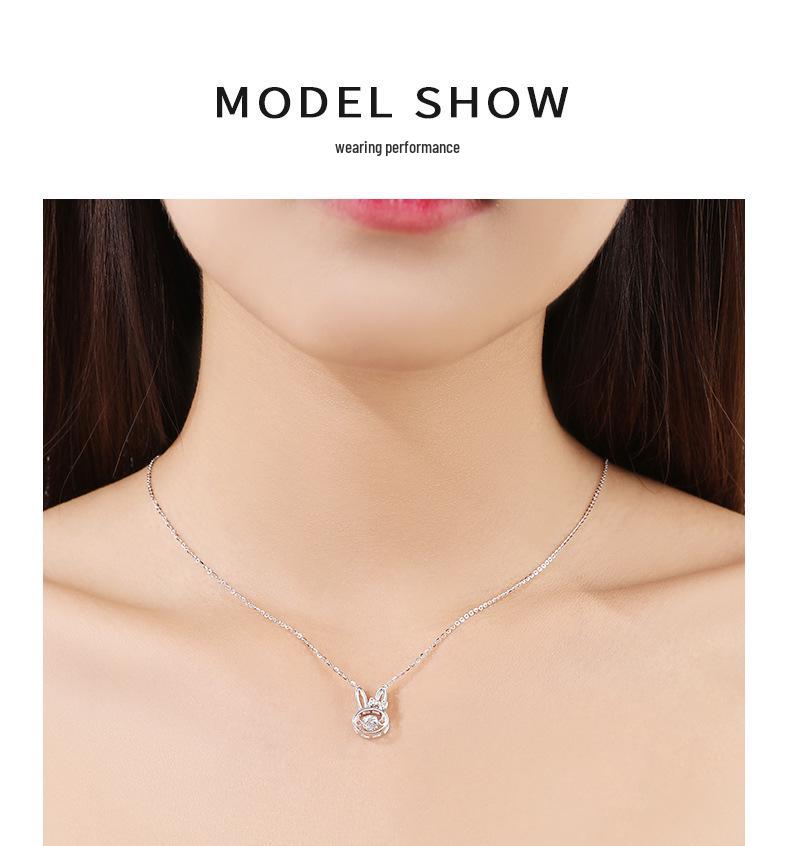 925 Sterling Silver Beating Heart Rabbit Necklace for Women - Zodiac Theme, Cool New Year Style, Cute Lively Clavicle Chain