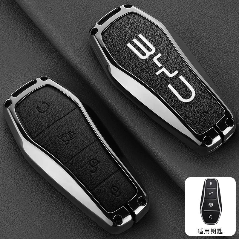 For BYD Song Pro Tang Dmi QIn PLUS MAX Yuan EV Dolphin Seagull Alloy Leather Car Smart Remote Key Case Cover Emblem Accessories
