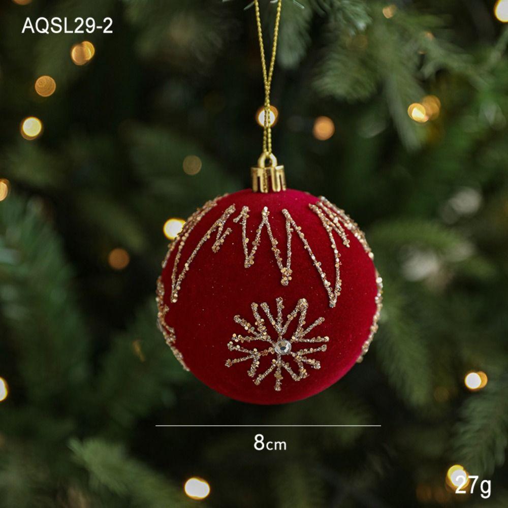 Durable Plastic Flocked Christmas Ball Red&Gold Suspensable Xmas Ornament Ball 8cm Christmas Tree Balls Scene Supplies