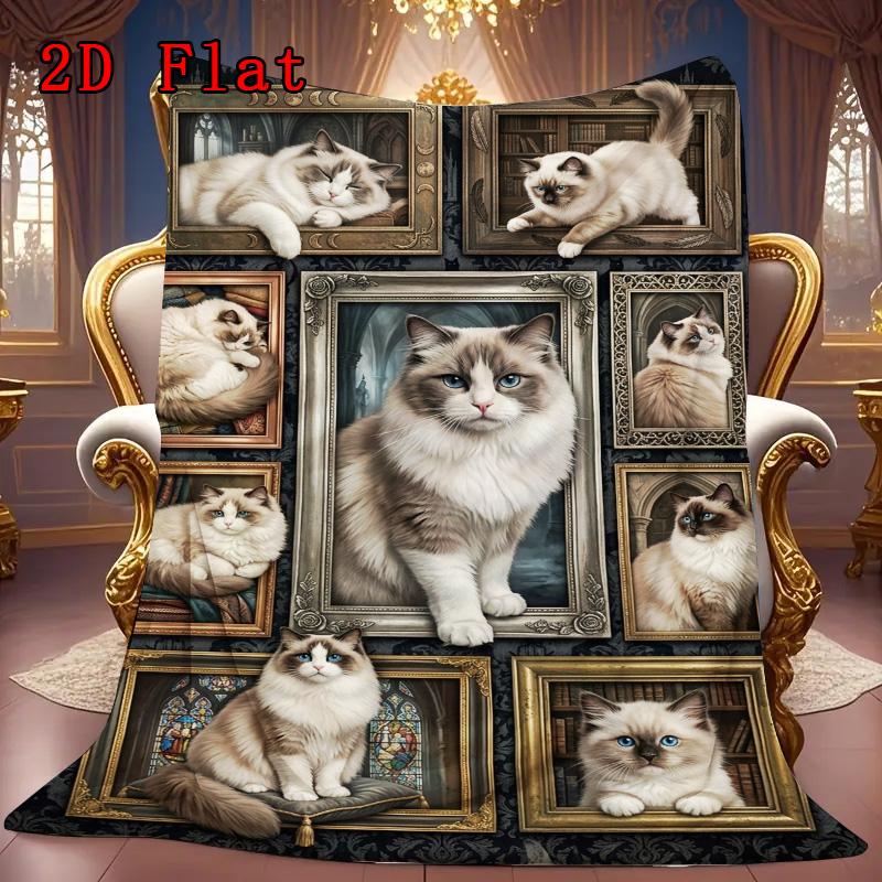 Cats Frames 2D Flat Pattern Flannel Blanket, High quality All Seasons, Home Decor, Warmth and Comfort, Perfect for Christmas Gifts.