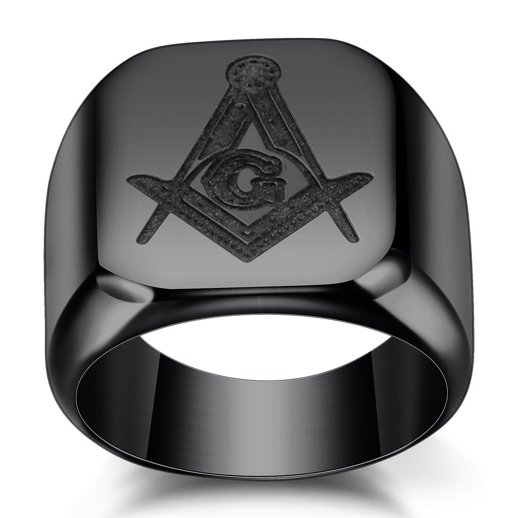 Multicolor Freemason Logo Stainless Steel Ring - 18MM Etched Design