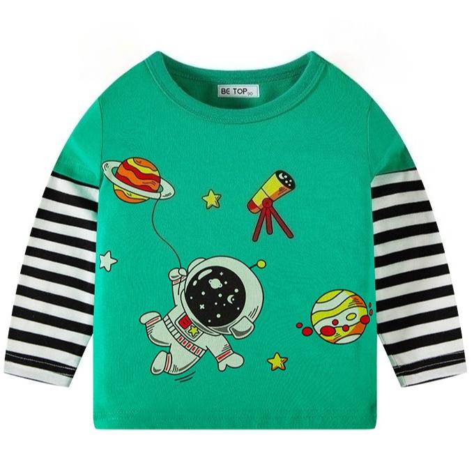 

Весенне-осенние футболки с круглым вырезом и 3D-принтом космического астронавта, модные повседневные детские футболки с длинным рукавом для мальчиков 130