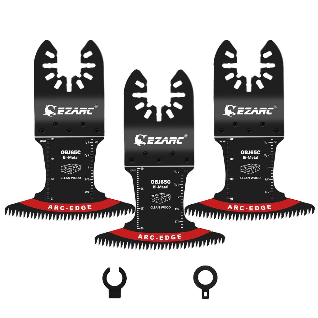 EZARC Tip Replacement 65mm Blade for with Precision Pack of 3 Bow-Shaped Multi-Tool Blades, Width, Bimetal, Woodworking, Hardwood, Adapter, Stable,