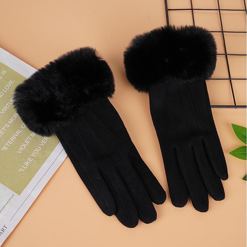 New Women Winter Keep Warm Touch Screen Suede Fabric Female Plush Wrist Not Bloated Elegant Solid Soft Cycling Drive Gloves