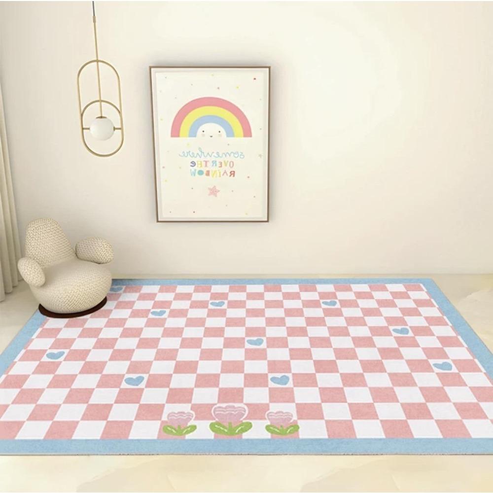 Modern Geometric Style Living Room Rugs Dopamine Checkerboard Decoration Fluffy Soft Bedroom Carpet Lounge Washable Floor Mat