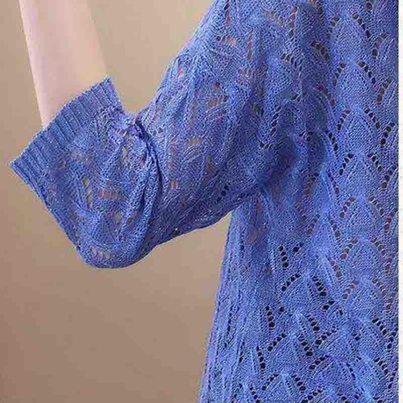 Printemps et Été Tricoté Manches Trois-quarts Chemise de Fond Ample Grande Taille Couvrant Manches Courtes Manches Courtes Féminin Coréen Fin Creux Chemise