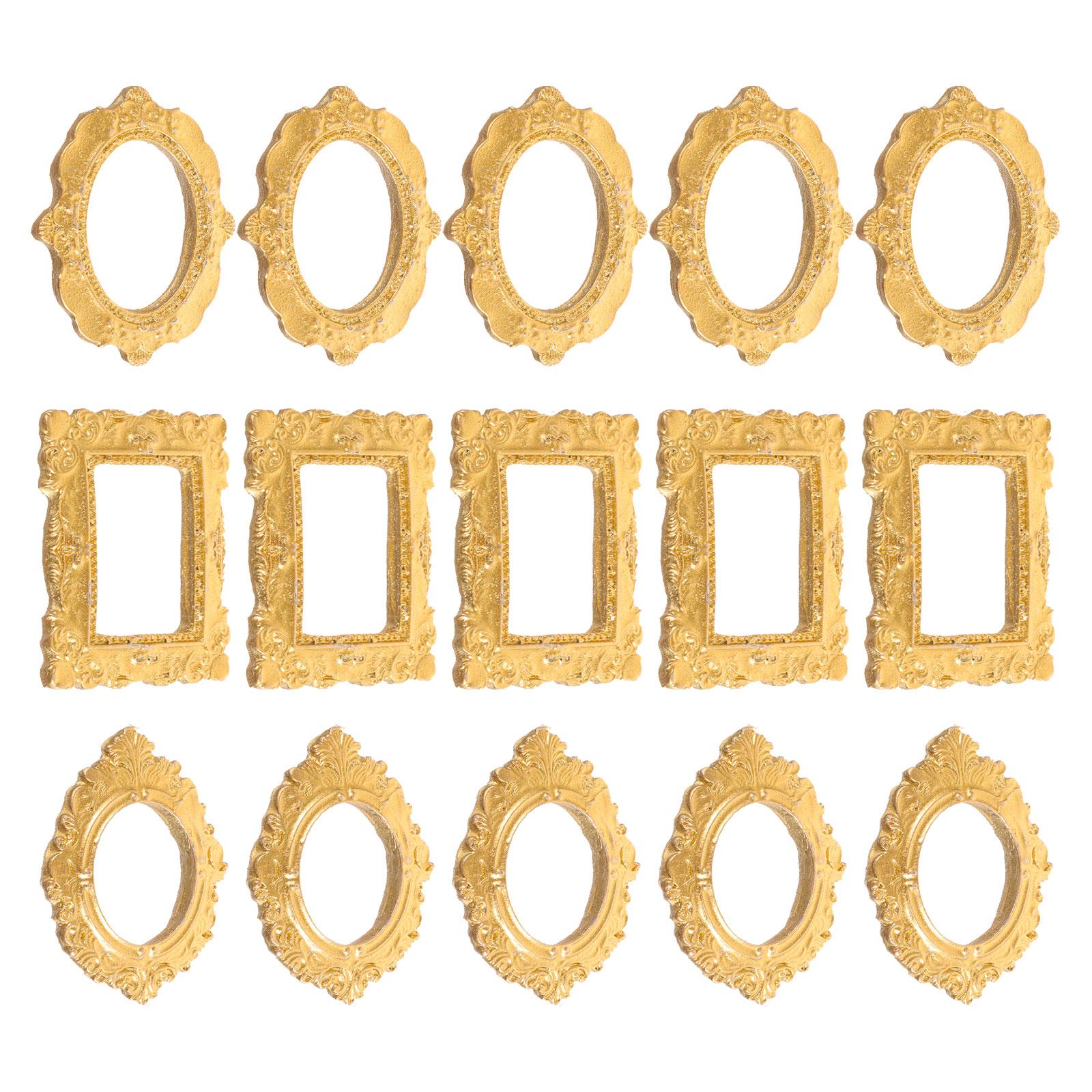 

15Pcs Golden Retro Miniature Photo Frames Resin Mini Angel Oval Photo Frame Accessory Mini House Vintage Frame Decoration 4.00X3.00X0.30CM