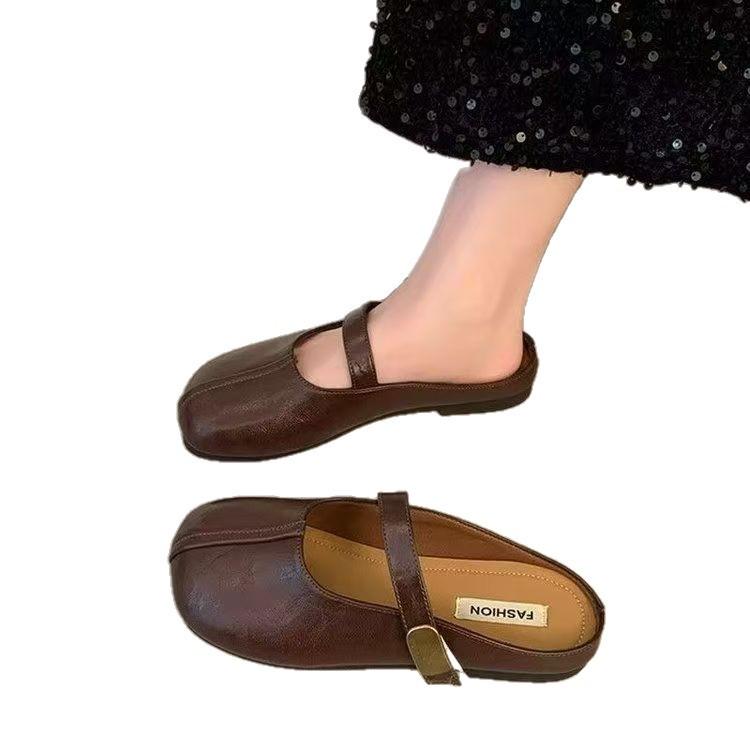 Baotou Slippers Women's Outer Wear 2025 Summer New Flat-bottomed One-pedal Doudou Shoes Literary Soft-soled Lazy Half-tray Shoes