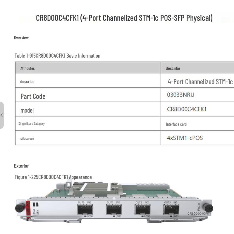 Huawei CR8D00C4CFD0 4-Port STM-1c POS-SFP Interface Card