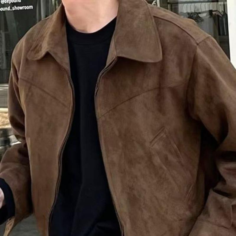 Men Jacket Lapel Long Sleeve Zipper Design Jacket Coat with Pockets Solid Color Short Coat Street Office Daily Wear