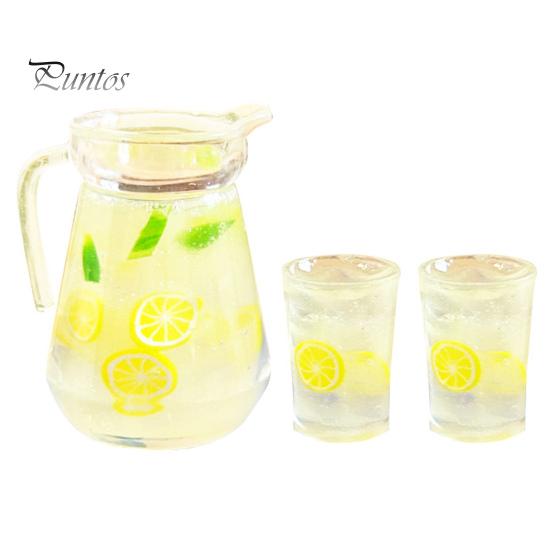 Miniature Lemon Tea Set Realistic Dollhouse Furniture Tea Set Simulation Lemonade Kettle Cup Drink Model for 1:6 1:12 Scale Doll House Mini Landscapes