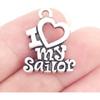 DIY032758 Handmade Charms 30 Alloy Metal Antique Silver Plated I Love My Sailor Charms Words Letters Pendant DIY Accessories Making 16x20mm 1.8G