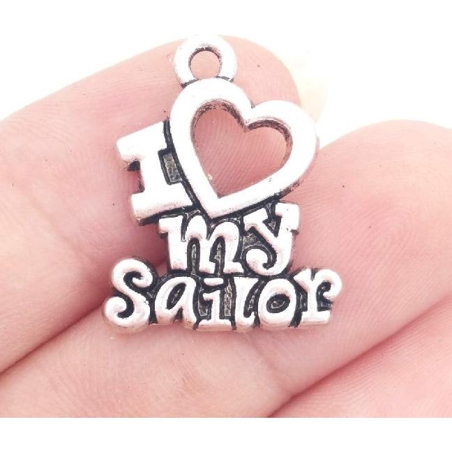 DIY032758 Handmade Charms 30 Alloy Metal Antique Silver Plated I Love My Sailor Charms Words Letters Pendant DIY Accessories Making 16x20mm 1.8G