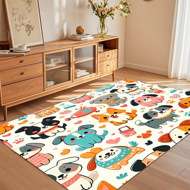 Cute Cartoon Dog Print Non Slip Area Rug Soft Washable Entryway Floor Mat for Living Room Bedroom Kids Room Decor Accessories