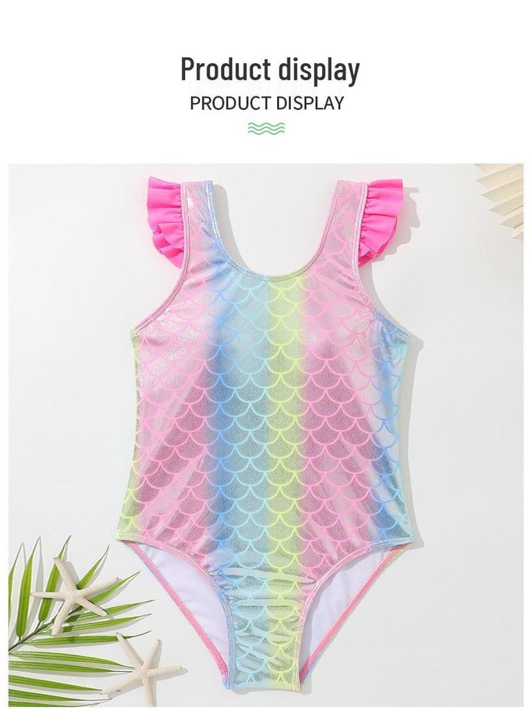 New Girls' Off-Shoulder Ruffle Mermaid One-Piece Swimsuit