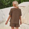 Summer Women'S Casual Style Loose Round Neck Solid Color Short Sleeved Top And Shorts Set