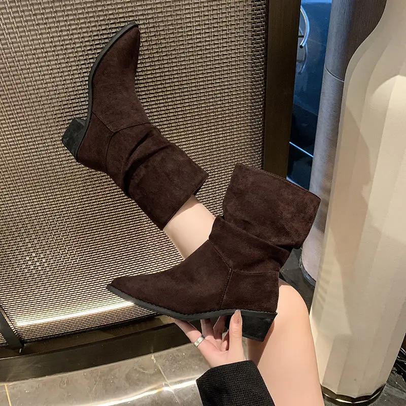 Fashion Booties Elegant With Medium Heels Autumn Winter Woman Short Shoes Suede High Quality Pu Y2k Fashion 2025 Ankle Boots for Women