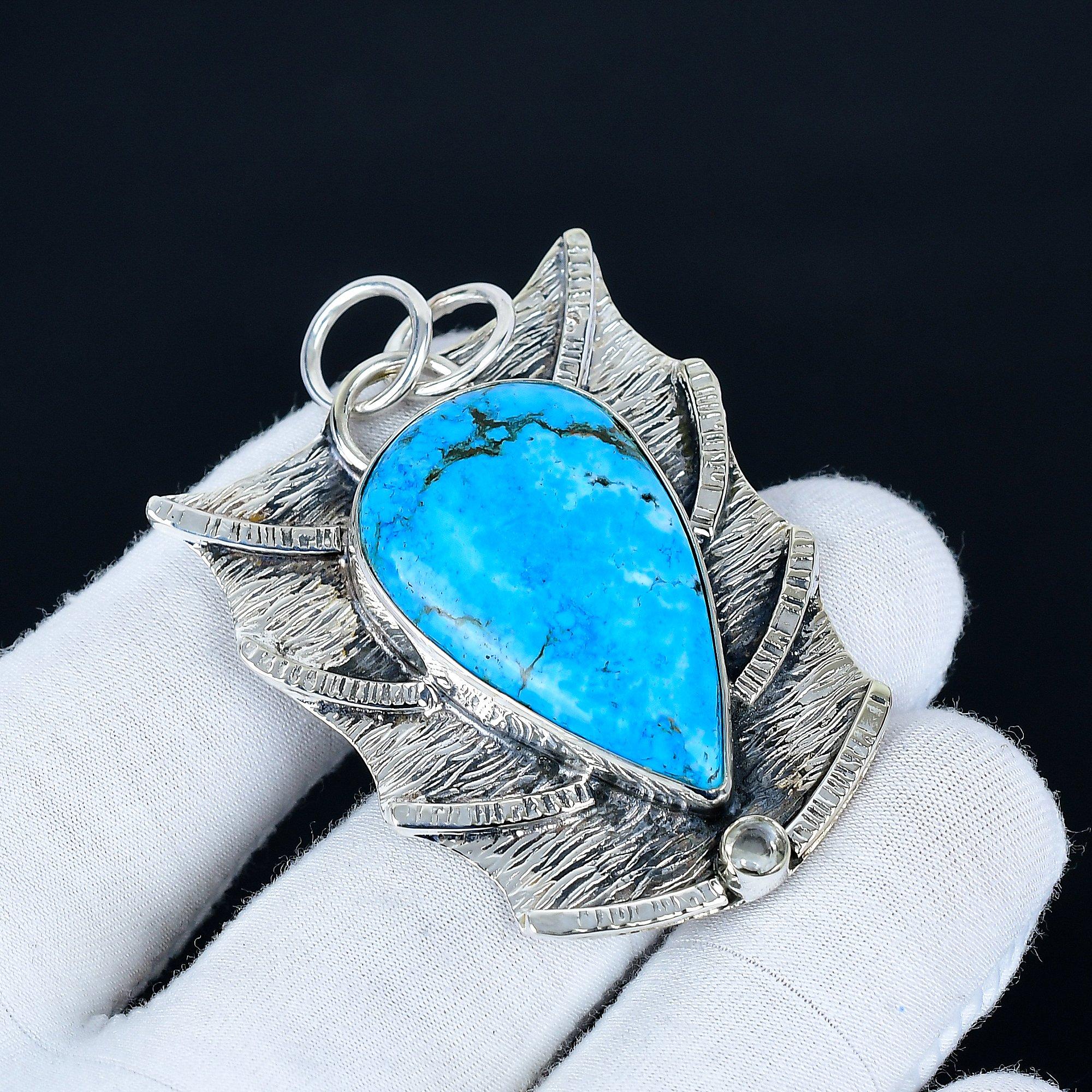 

Tibetan Turquoise Pendant, 925 Sterling Silver Handmade Jewelry, Turquoise Silver Pendant, Party Wear Jewelry For Women s, Pendant Gift For Father 6.5 Cm синій