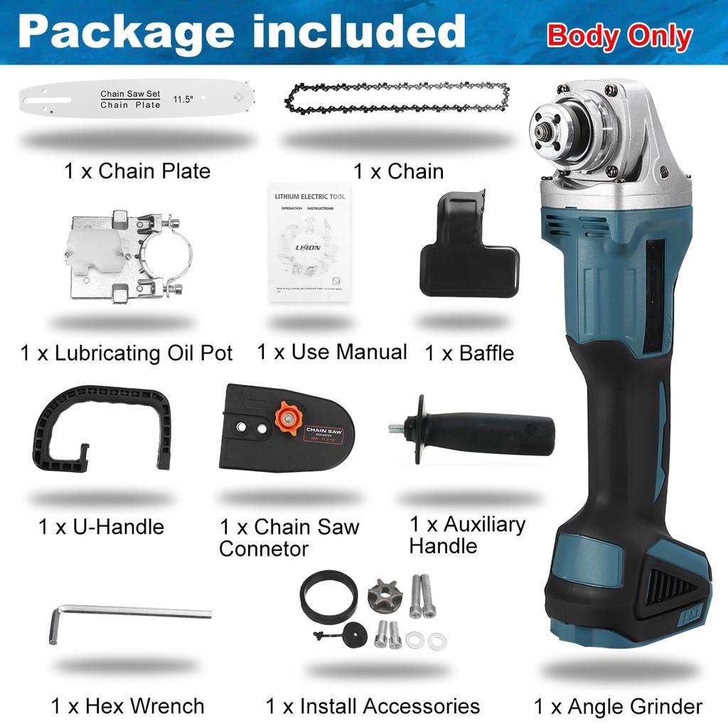 2 In 1 3 Gears Cordless Angle Grinder Electric Chainsaw Brushless 588VF 11.5 inch Power Tool for  18v battery