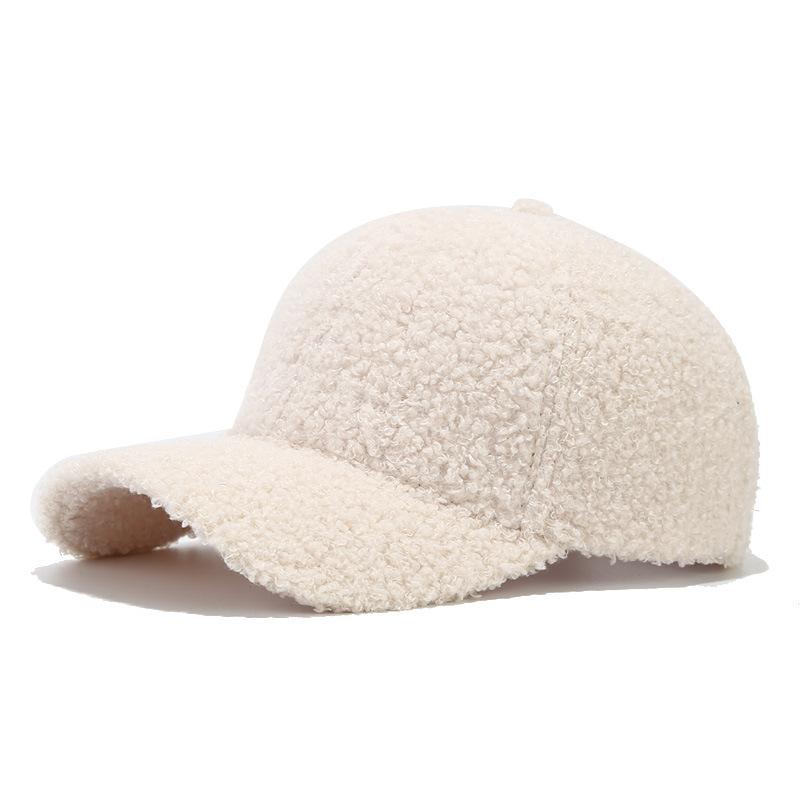 Autumn and Winter Solid Color Lamb Wool Baseball Cap Korean Style Simple Face Showing Small Warm Peaked Cap Outdoor Sports Sun Hat