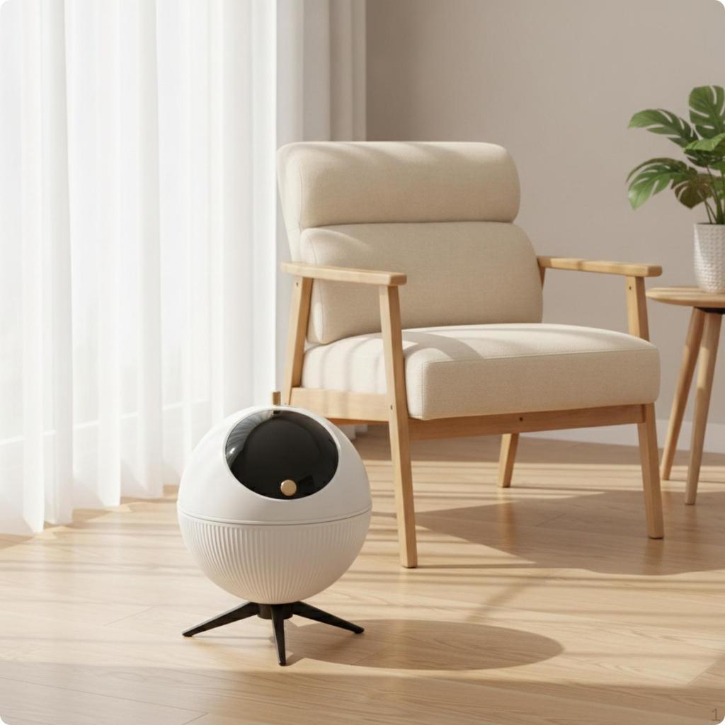 Pattumiera Sferica Moderna con Gambe a Treppiede Pattumiera Decorativa con Coperchio per Soggiorno