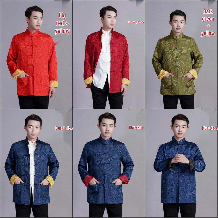 Men's Reversible Tang Suit Top - Retro Chinese Style, Stand Collar, Frog Button, Long Sleeve Outerwear