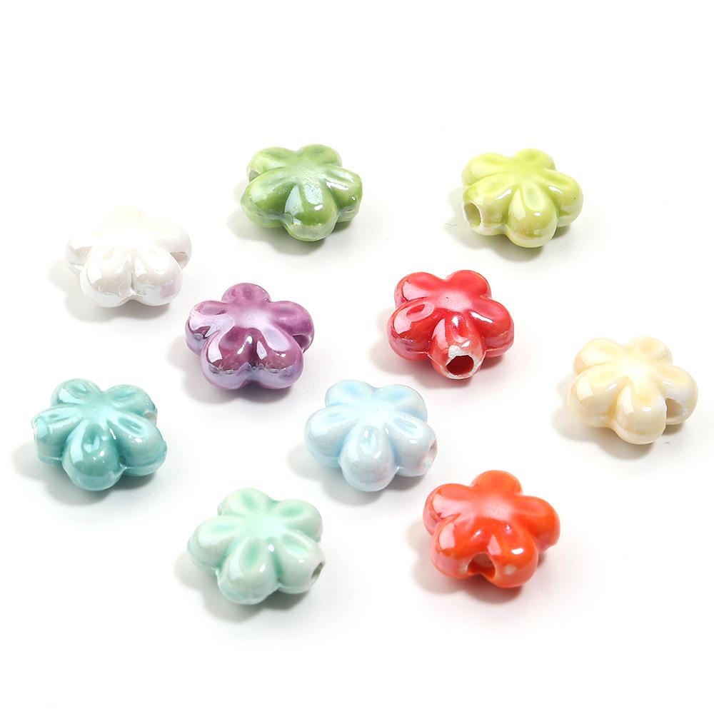 10pcs Colorful Cherry Blossoms Ceramic Beads Mini Flower Loose Spacer Beads For Jewelry Making DIY Bracelet Necklace Accessories