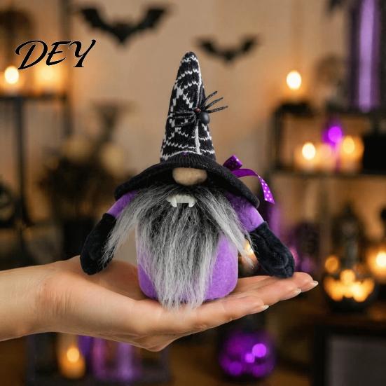 Gnome Sets for Halloween Witch Plush Gnomes, Cute Faceless Dwarf Doll with Decorations Spider Bat, Home Table Office Indoor Party Decor Holiday Window