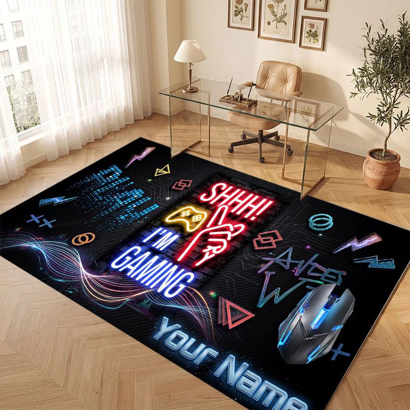 Neon Colorful Theme Crystal Velvet Floor Rug Personalized Custom Name Text Warm Carpet Home Decoration