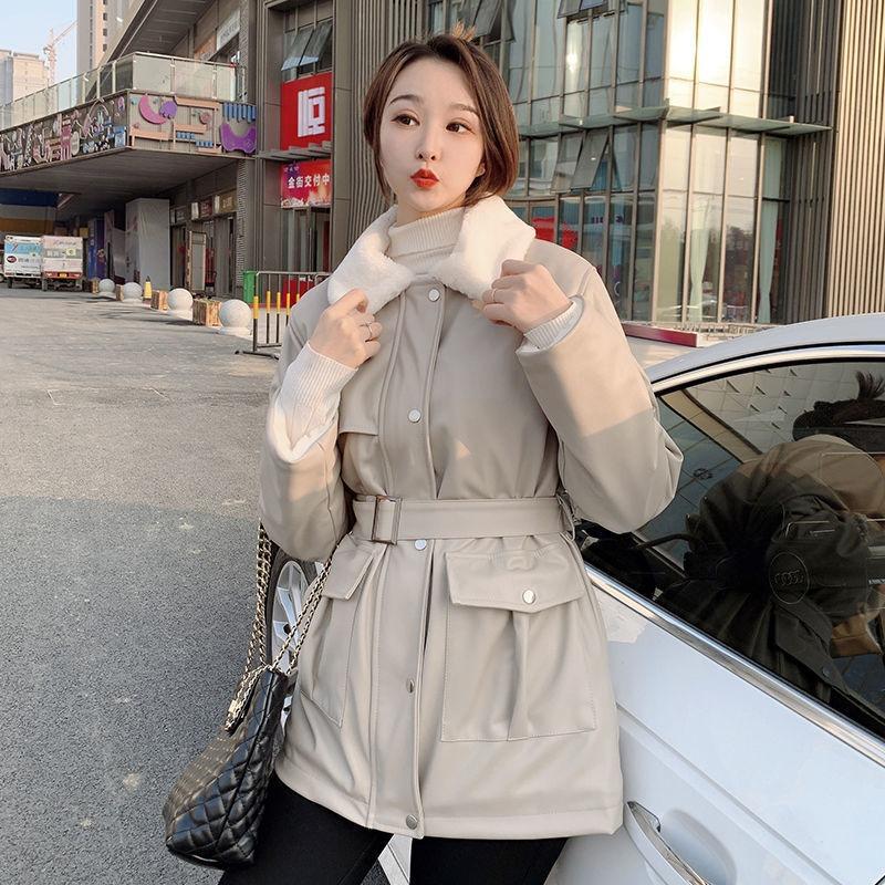 

Leather jacket women s new autumn and winter fleece thickened leather jacket long sleeve loose small medium and long coat 2XL