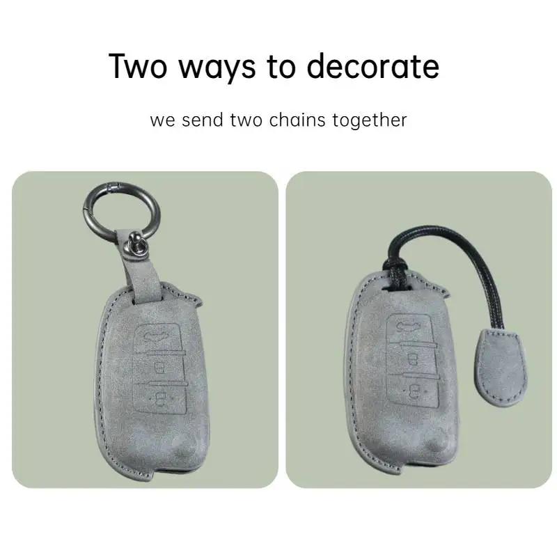 Leather Car Key Case Cover Holder Keychain Protector Shell for Geely GX3 EC7 EC8 GC6 EC715 EC718 Emgrand7 EU7 EC7 RV EC718 RV Ke