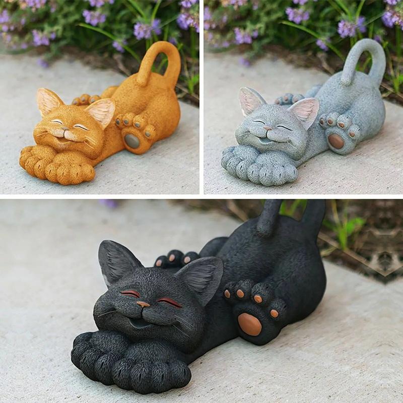 Whimsical Cat Sculpture Lounging Garden Art Statue Outdoor&Indoor Ornament Decor