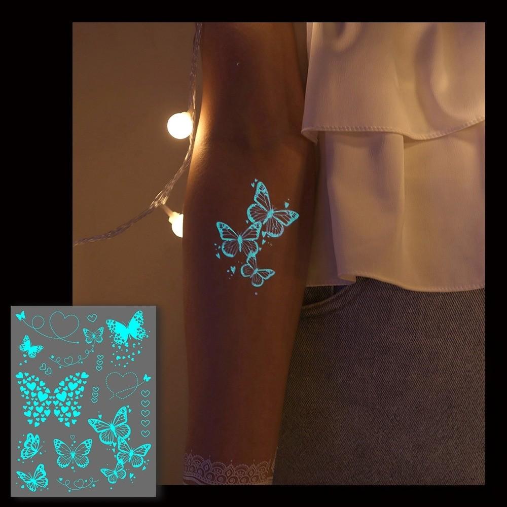 Temporary Luminous Flower Tattoo Sticker Rose Butterfly Floral Fake Tattoos  Beauty Tools
