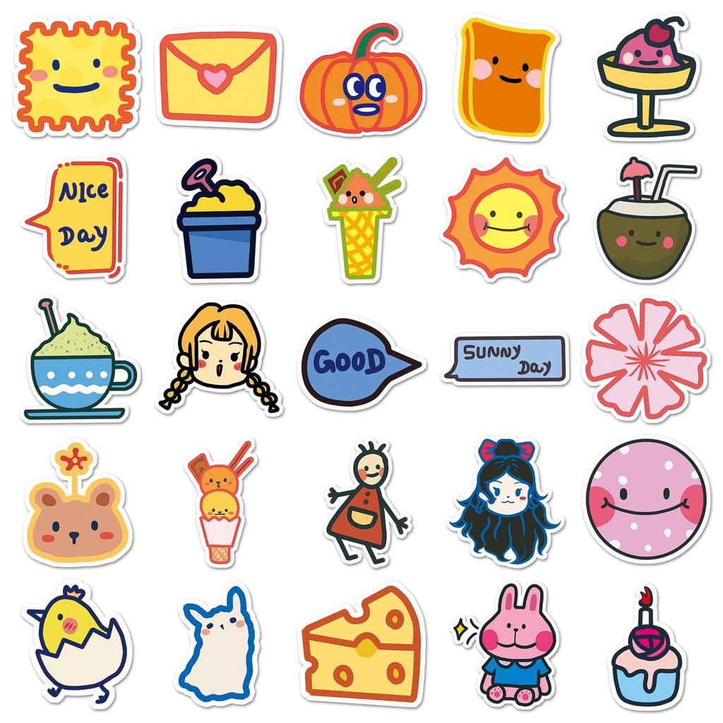 50 Cute Cartoon Graffiti Stickers for Kids - Creative, Waterproof Decorations for Journals, Phones & Suitcases